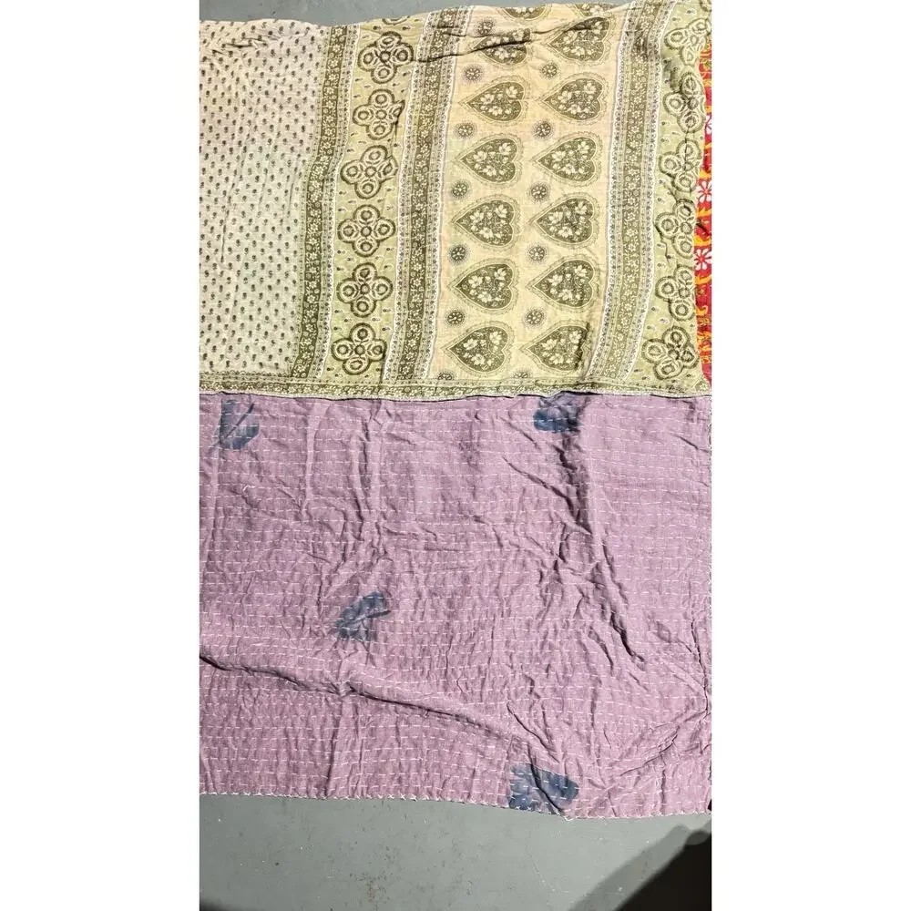 Bedding Handmade Floral Print King Size Bedspread Cotton Kantha Quilt 80 X102